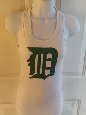 Abella White Tank Top with Glitter Green Graphic